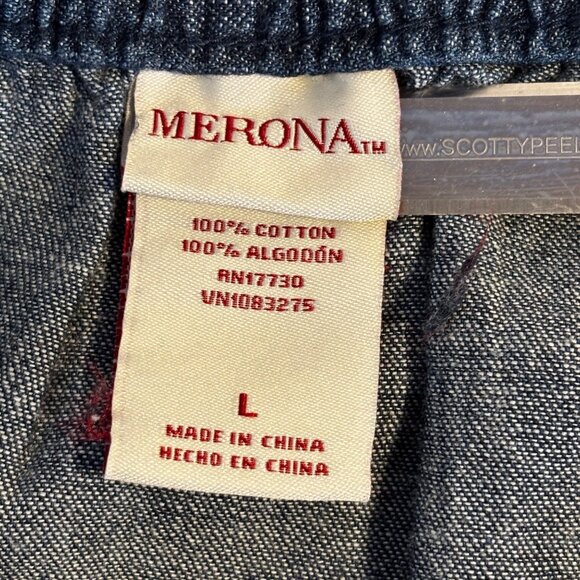 Merona Button Front Denim Flare Skirt Large 100% Cotton Elastic Back Waistband - Picture 5 of 8